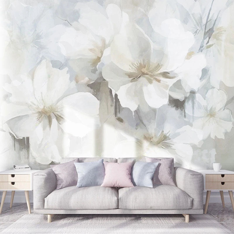 Elegantes Murales de Papel Tapiz Floral Blanco - Diseño Cautivador